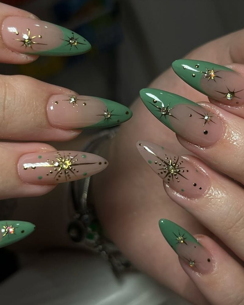Medium Almond Jade Swirl Green Nails Medium Almond Jade Swirl Green Nails