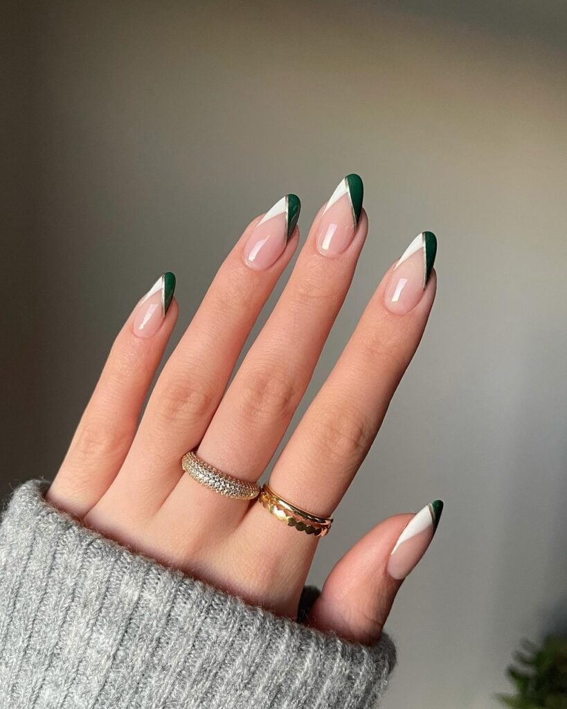 Long Almond V French Tip Green Nails Long Almond V French Tip Green Nails