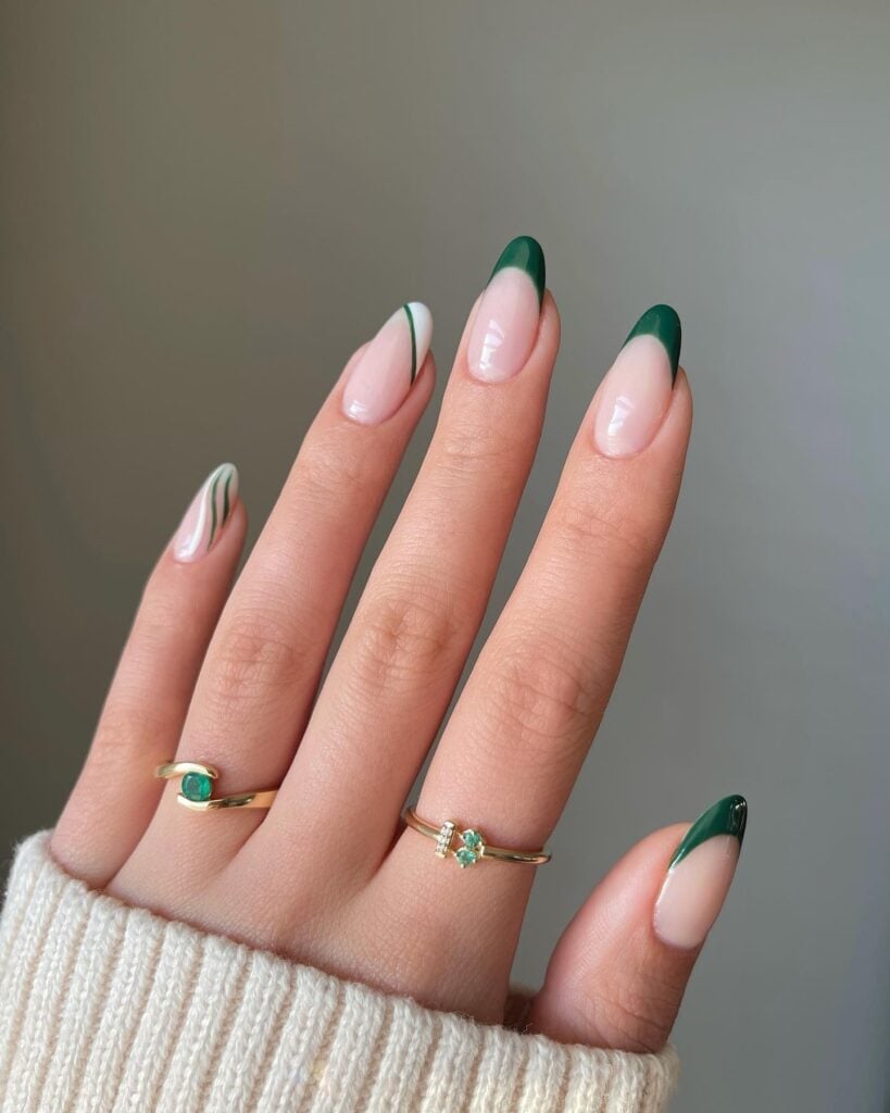 Green French Tip Wavy Line Long Almond Nails Green French Tip Wavy Line Long Almond Nails — Green Nails