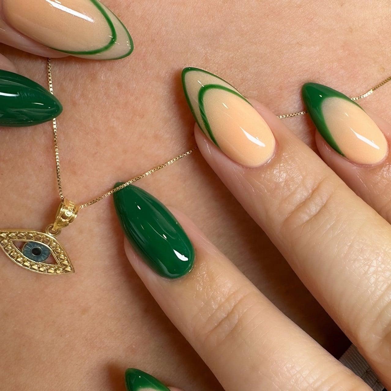 Emerald Green Double French Tip Short Oval Nails Emerald Green Double French Tip Short Oval Nails — Green Nails