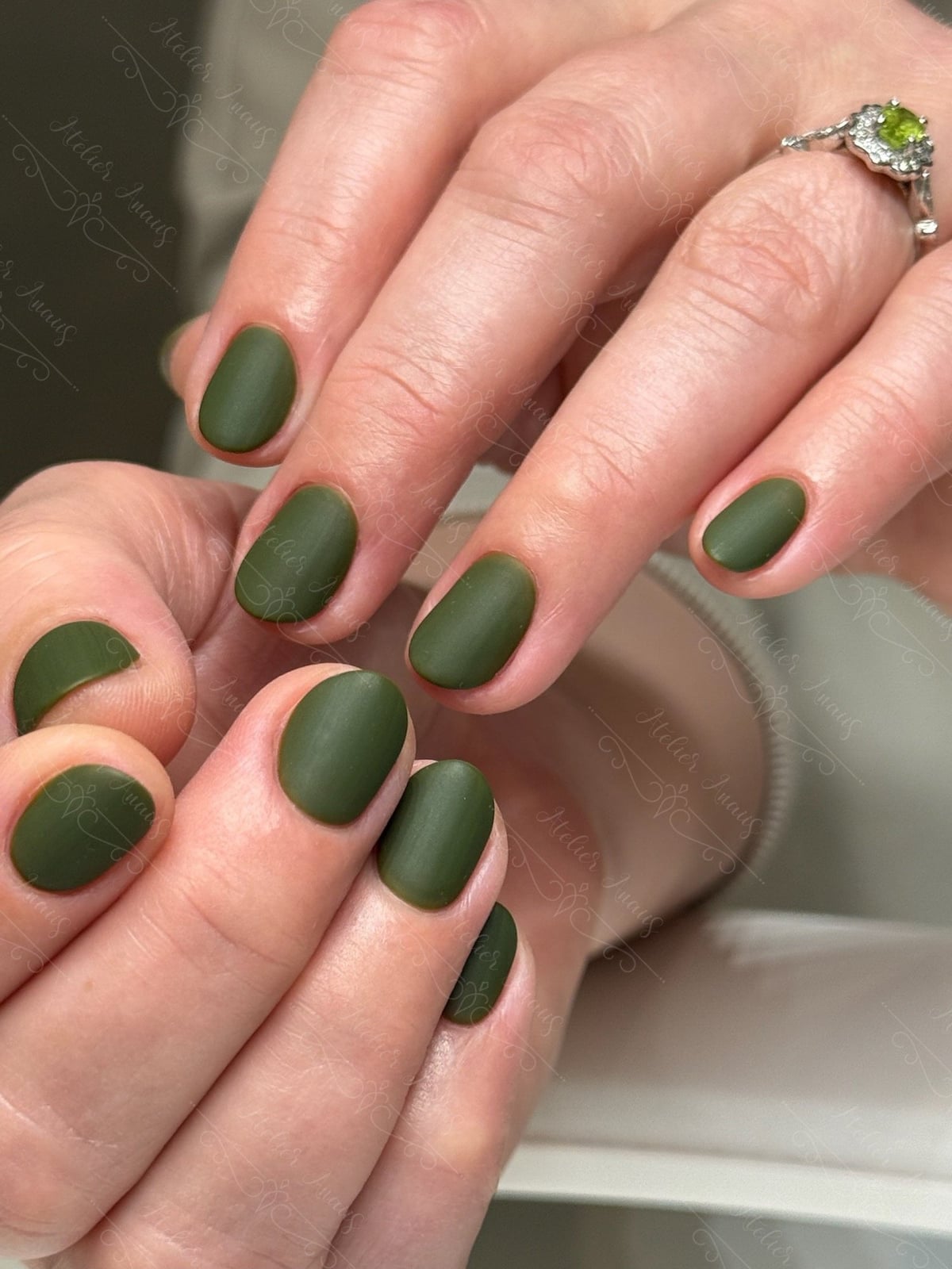 Matte Olive Green Short Soft Square Nails Matte Olive Green Short Soft Square Nails — Green Nails