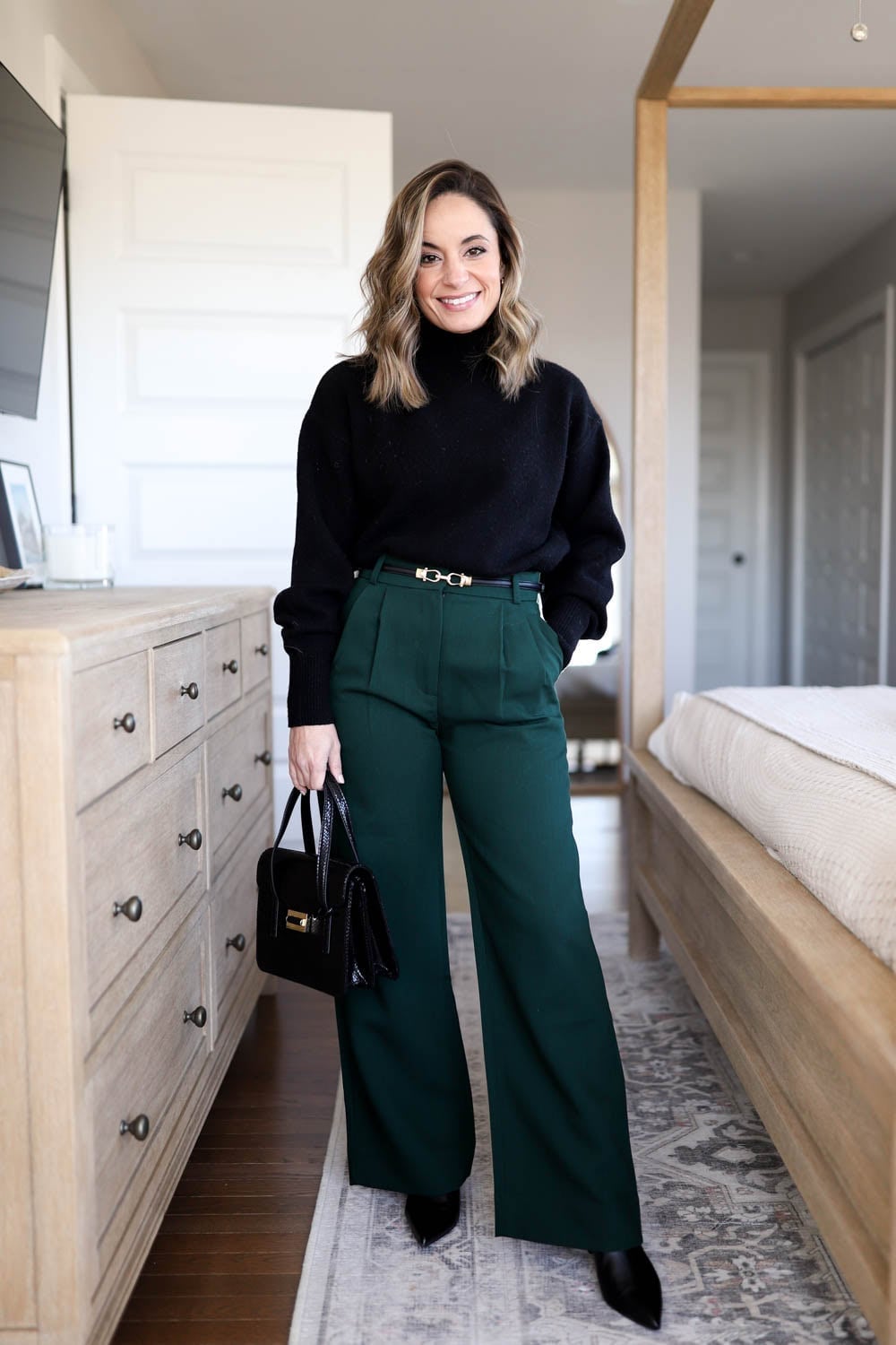 Sophisticated dark green wide-leg pants for work Sophisticated dark green wide-leg pants for work — Green Outfits