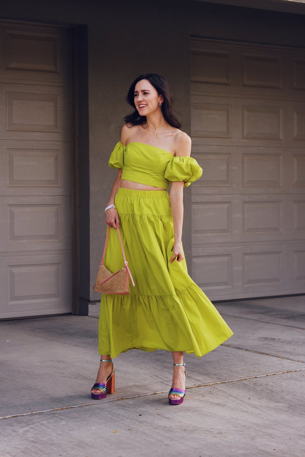 Lime green off-the-shoulder set for summer Lime green off-the-shoulder set for summer — Green Outfits