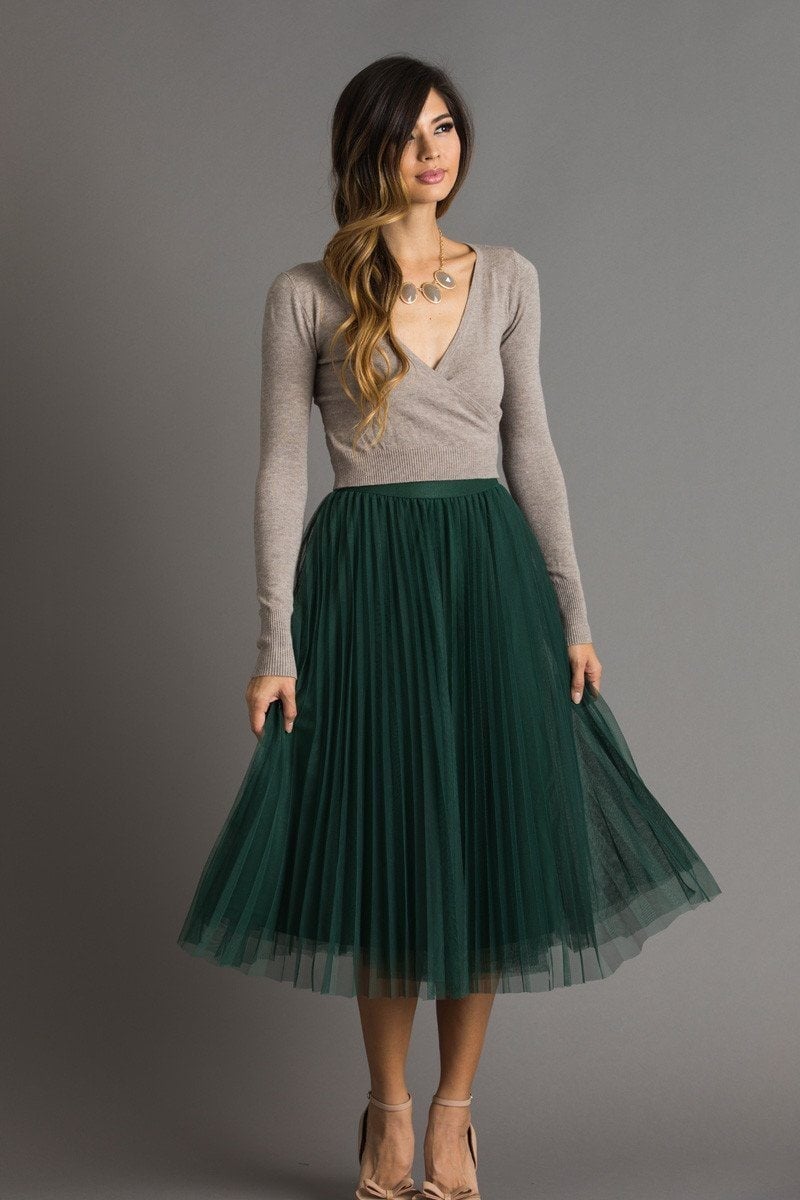 Dark Green Tulle Midi Skirt With Wrap Top Dark Green Tulle Midi Skirt With Wrap Top — Green Skirt Outfit
