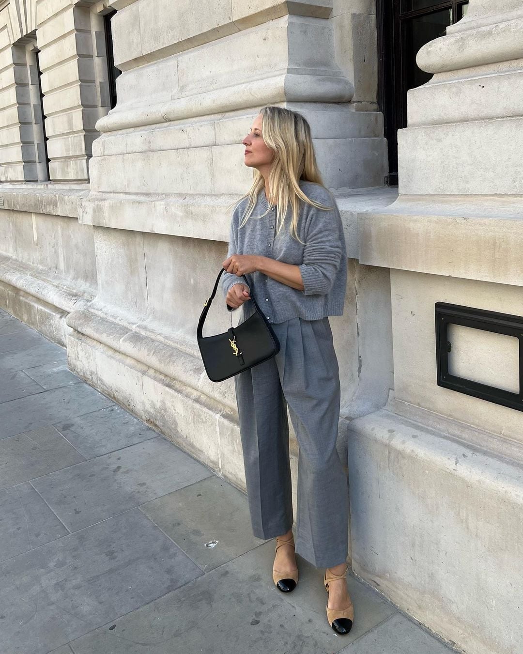 Gray Straight Leg Trousers With Cropped Cardigan Gray Straight Leg Trousers With Cropped Cardigan — Grey Pants Outfits