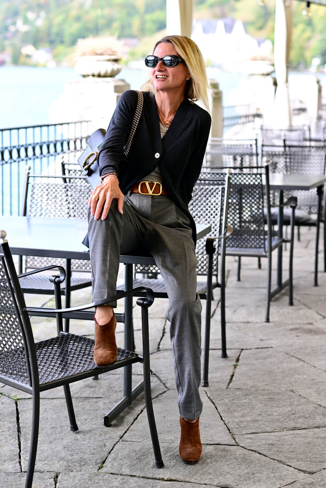 Gray Straight Leg Trousers With Suede Boots Gray Straight Leg Trousers With Suede Boots — Grey Pants Outfits