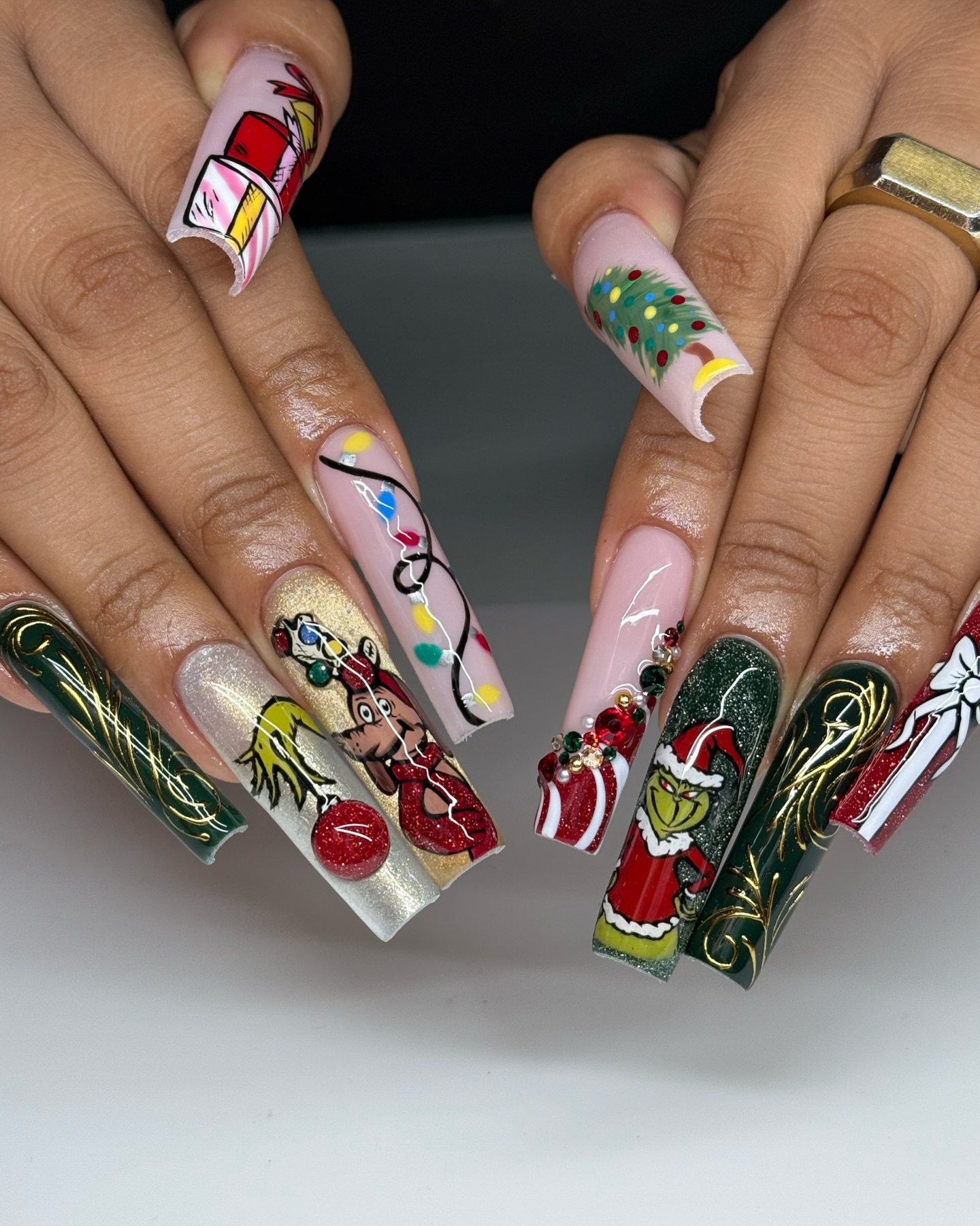 Grinch Christmas Cartoon Character Nail Art