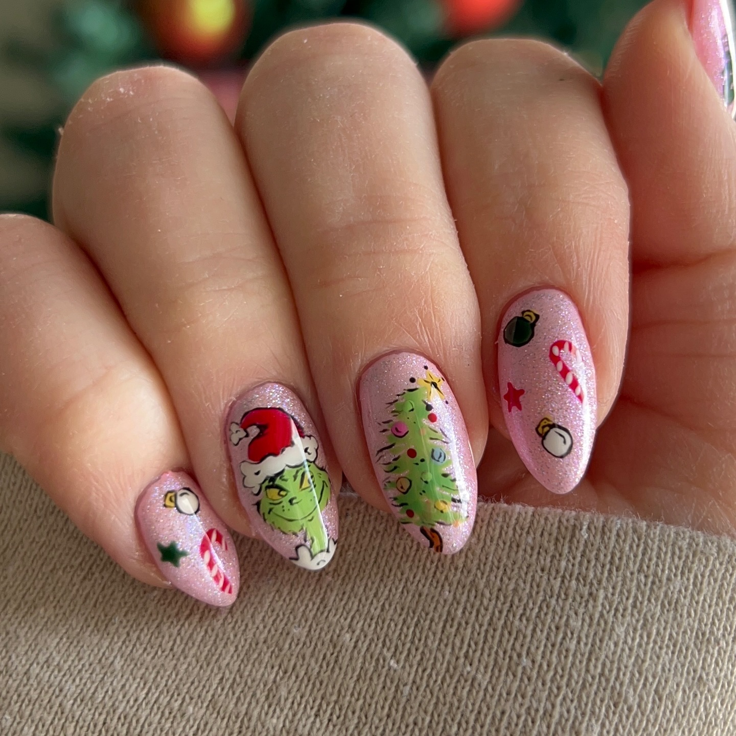 Grinch Christmas Tree Nail Art Design