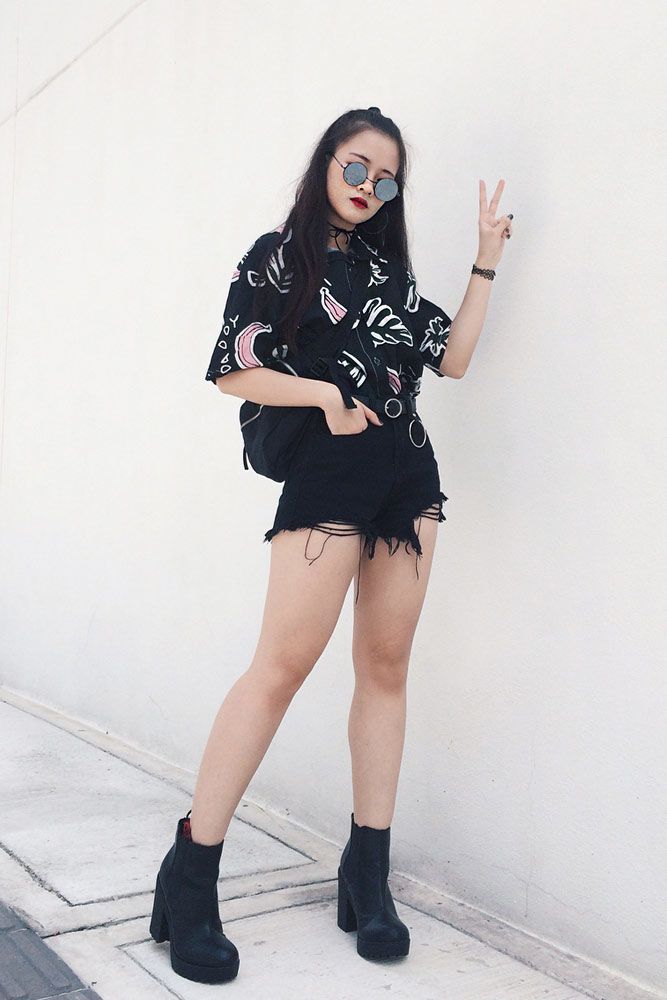 Distressed Denim Shorts Graphic Tee Flannel Distressed Denim Shorts Graphic Tee Flannel — Grunge Outfits