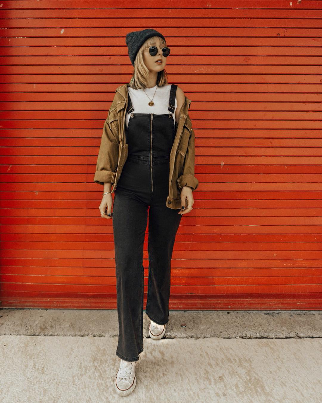 Denim Overalls and Olive Jacket Denim Overalls and Olive Jacket — Grunge Outfits
