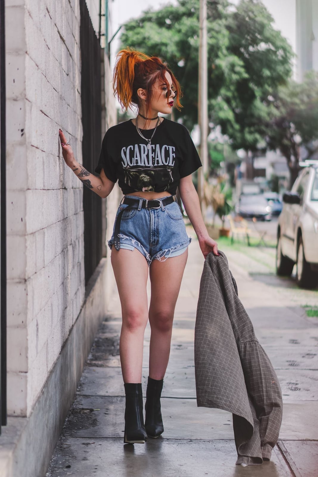 Band T-Shirt Denim Shorts Plaid Blazer Band T-Shirt Denim Shorts Plaid Blazer — Grunge Outfits