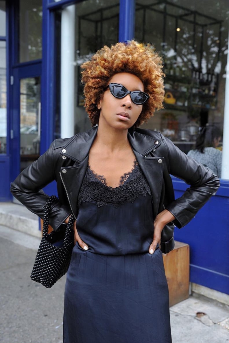 Leather Jacket Satin Dress Ensemble Leather Jacket Satin Dress Ensemble — Grunge Outfits