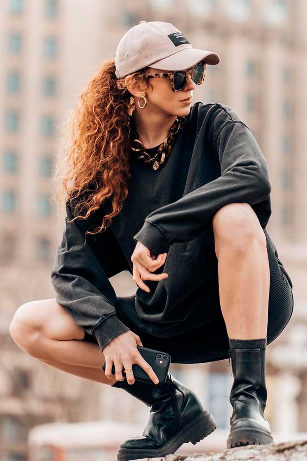 Dark Sweatshirt Black Shorts Combat Boots, Close-Up Take Dark Sweatshirt Black Shorts Combat Boots, Close-Up Take — Grunge Outfits