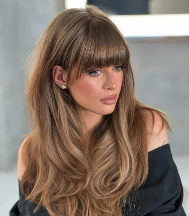 Collarbone Layers With Wispy Bangs Collarbone Layers With Wispy Bangs — Hair with Bangs