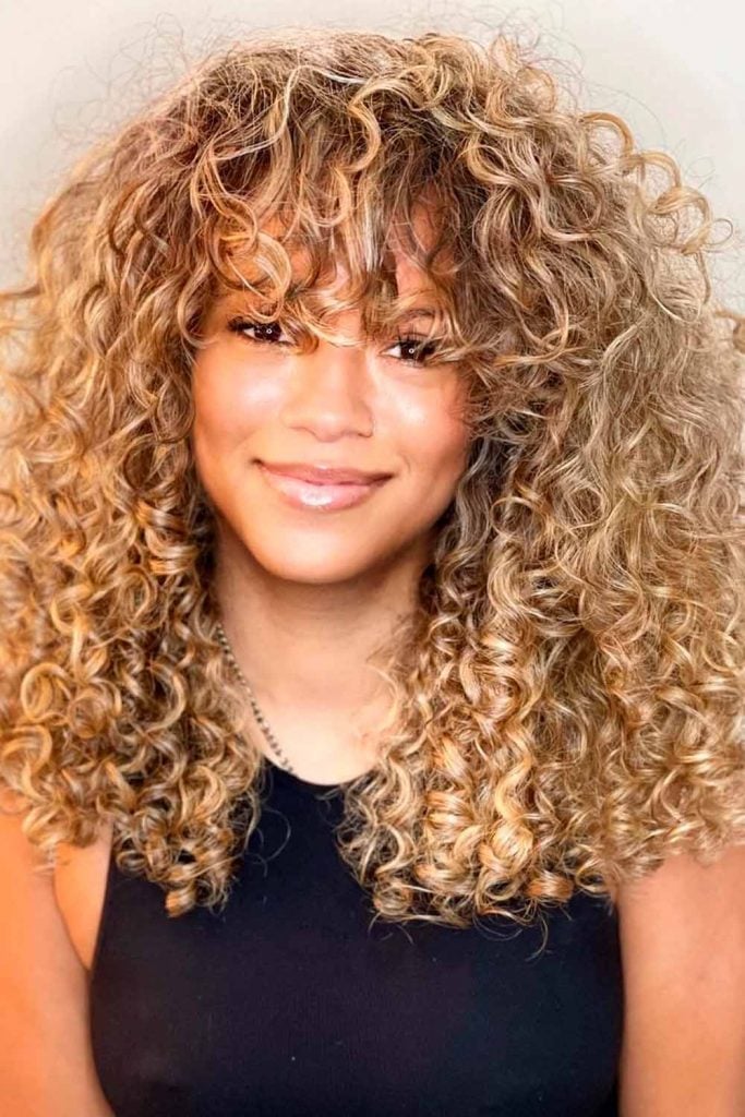 Shoulder Length Curly Hair With Full Bangs Shoulder Length Curly Hair With Full Bangs — Hair with Bangs