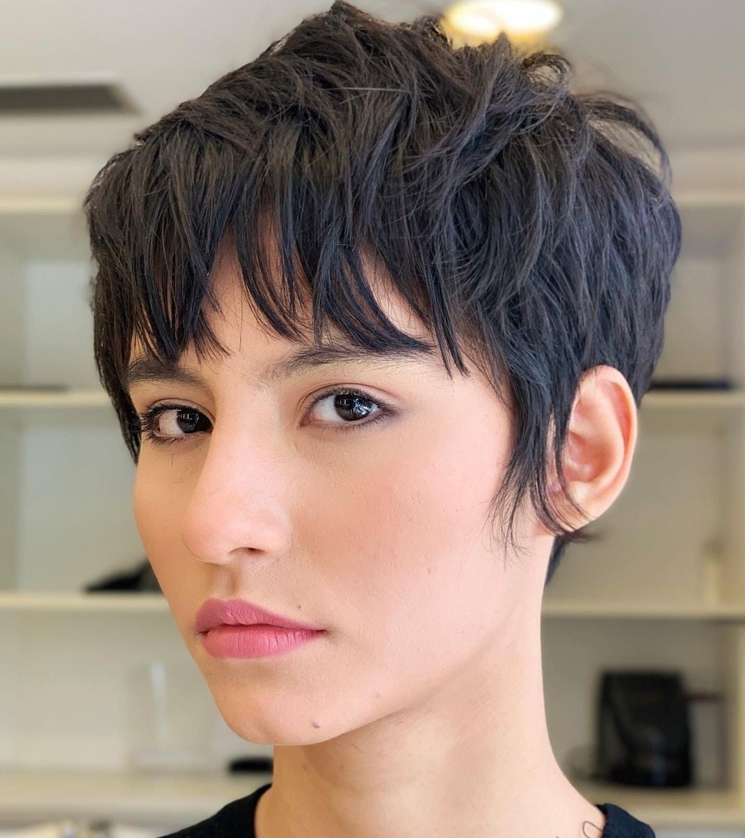 Textured Pixie Cut With Piecey Bangs Textured Pixie Cut With Piecey Bangs — Hair with Bangs
