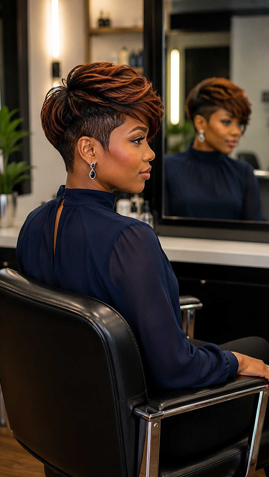Pixie With Undercut And Copper Highlights Pixie With Undercut And Copper Highlights — Haircuts for Black Women