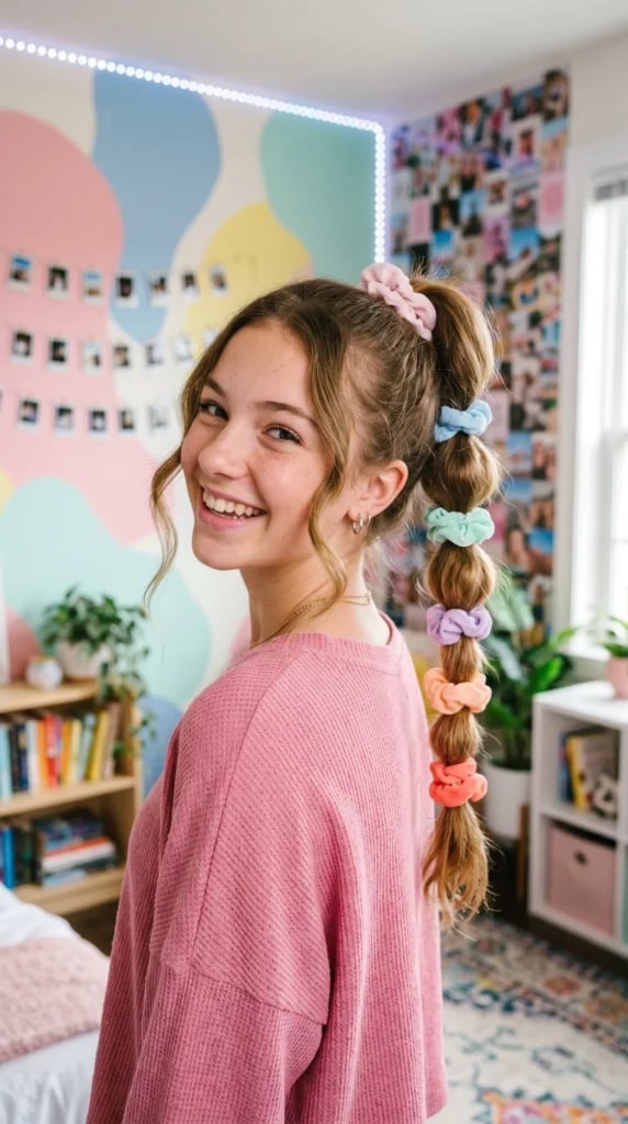 Mid-Back Blonde Ponytail With Scrunchies Mid-Back Blonde Ponytail With Scrunchies — Hairstyles for Teens