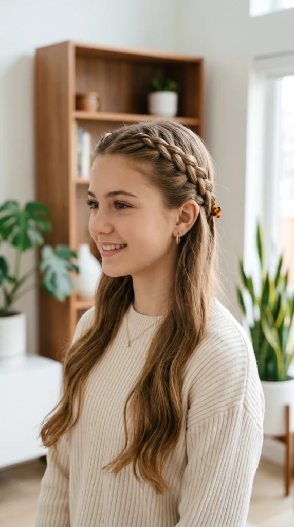 Mid-Back Light Brown With Side Braid Mid-Back Light Brown With Side Braid — Hairstyles for Teens
