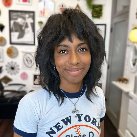 Collarbone Shag With Choppy Layers and Wispy Bangs, Dark Brown Collarbone Shag With Choppy Layers and Wispy Bangs, Dark Brown — Hairstyles for Teens