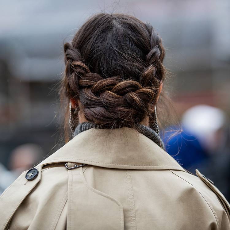 Mid-Back Dark Brown Braided Crown Updo Mid-Back Dark Brown Braided Crown Updo — Hairstyles for Teens