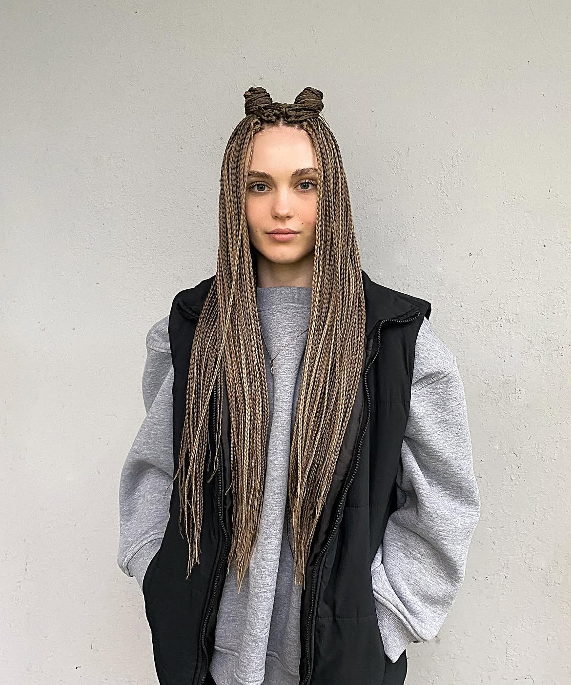 Half Up Space Buns With Long Box Braids