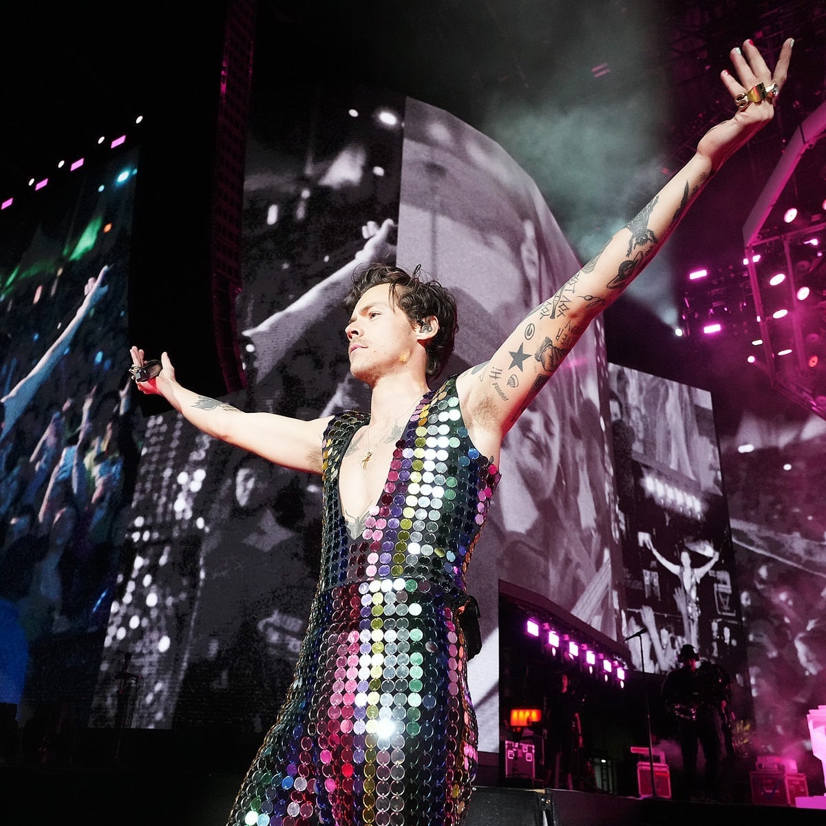 Multi-Colored Sequined Sleeveless Dress Multi-Colored Sequined Sleeveless Dress — Harry Styles Outfits