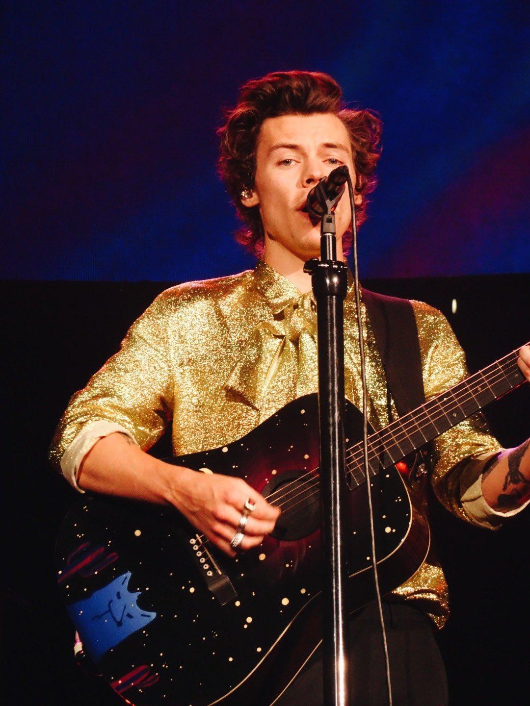 Glittering Gold Shirt with Bow Detail Glittering Gold Shirt with Bow Detail — Harry Styles Outfits