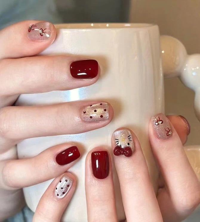 Cat Eye Hello Kitty Polka Dot Square Nails Cat Eye Hello Kitty Polka Dot Square Nails — Hello Kitty Nails