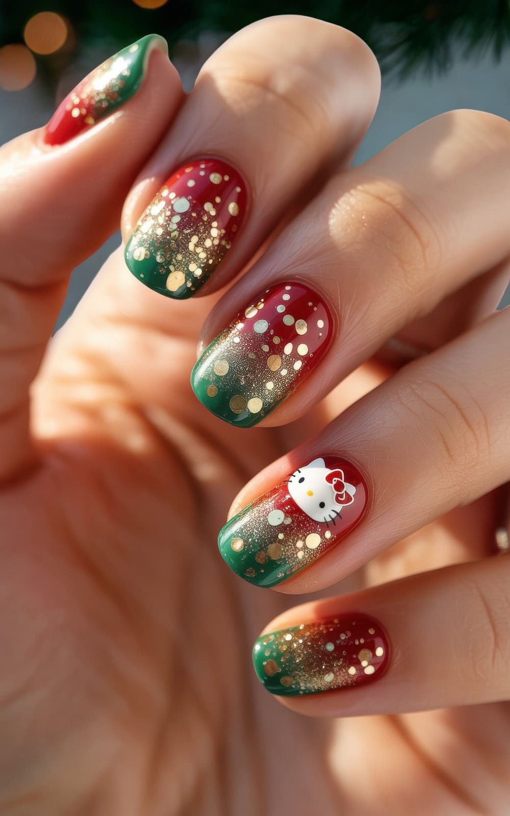 Glitter Christmas Hello Kitty Oval Nails Glitter Christmas Hello Kitty Oval Nails — Hello Kitty Nails