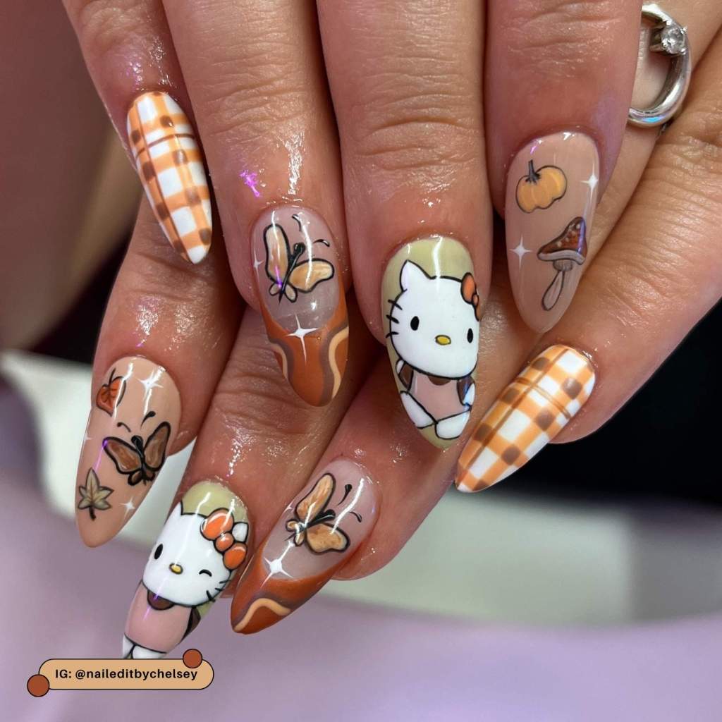 Sheer Nude Hello Kitty Outline Almond Nails Sheer Nude Hello Kitty Outline Almond Nails — Hello Kitty Nails