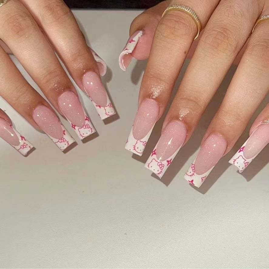 Hello Kitty Pattern French Tip Square Nails Hello Kitty Pattern French Tip Square Nails — Hello Kitty Nails