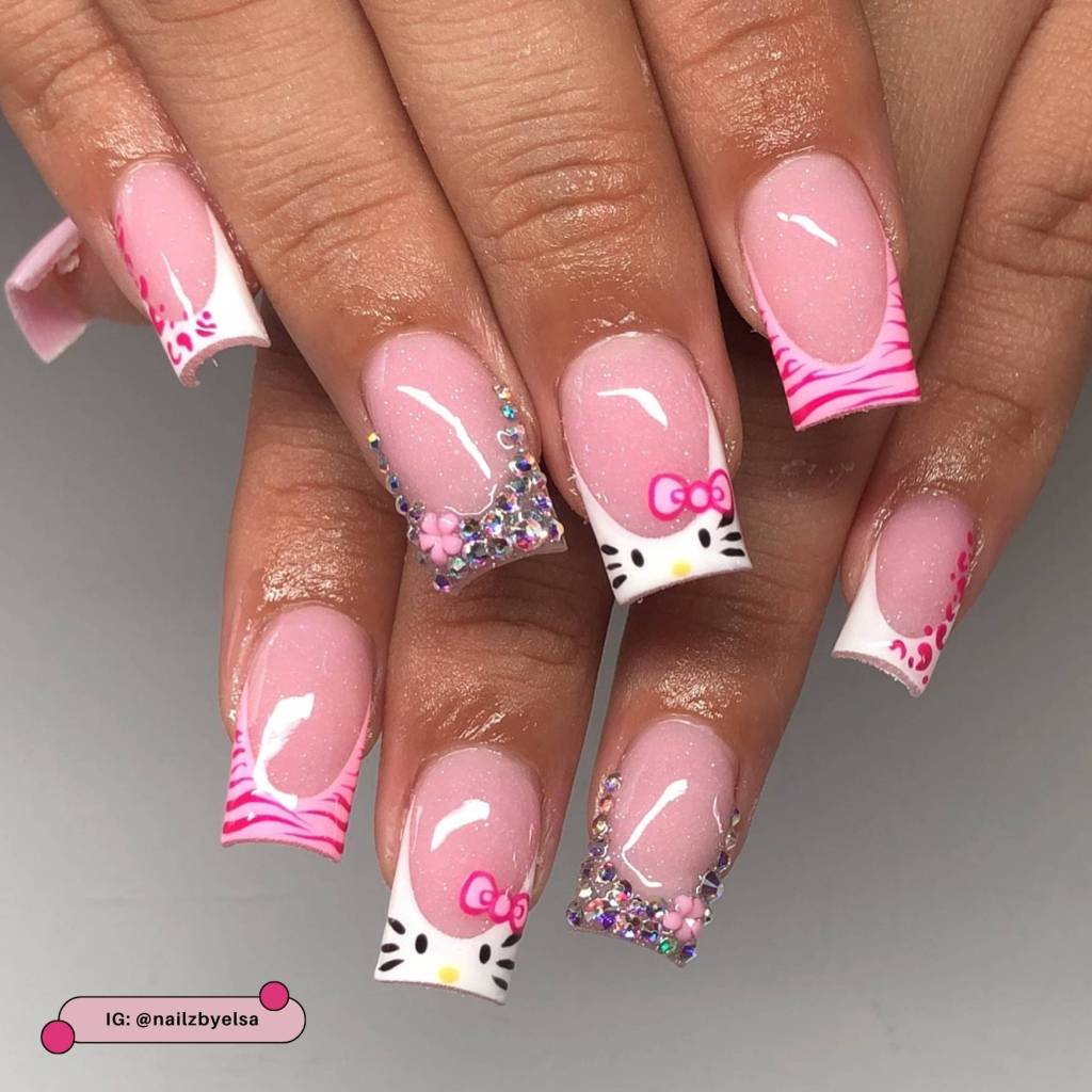 Hello Kitty Pink Tiger Stripe Square Nails Hello Kitty Pink Tiger Stripe Square Nails — Hello Kitty Nails