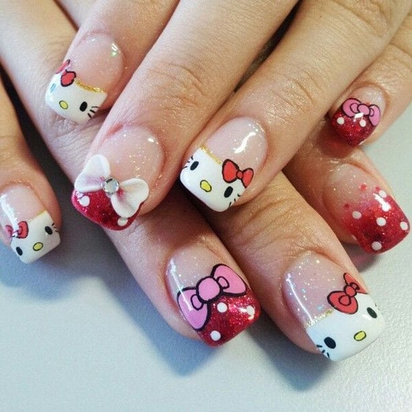 Gold Line French Hello Kitty Almond Nails Gold Line French Hello Kitty Almond Nails — Hello Kitty Nails