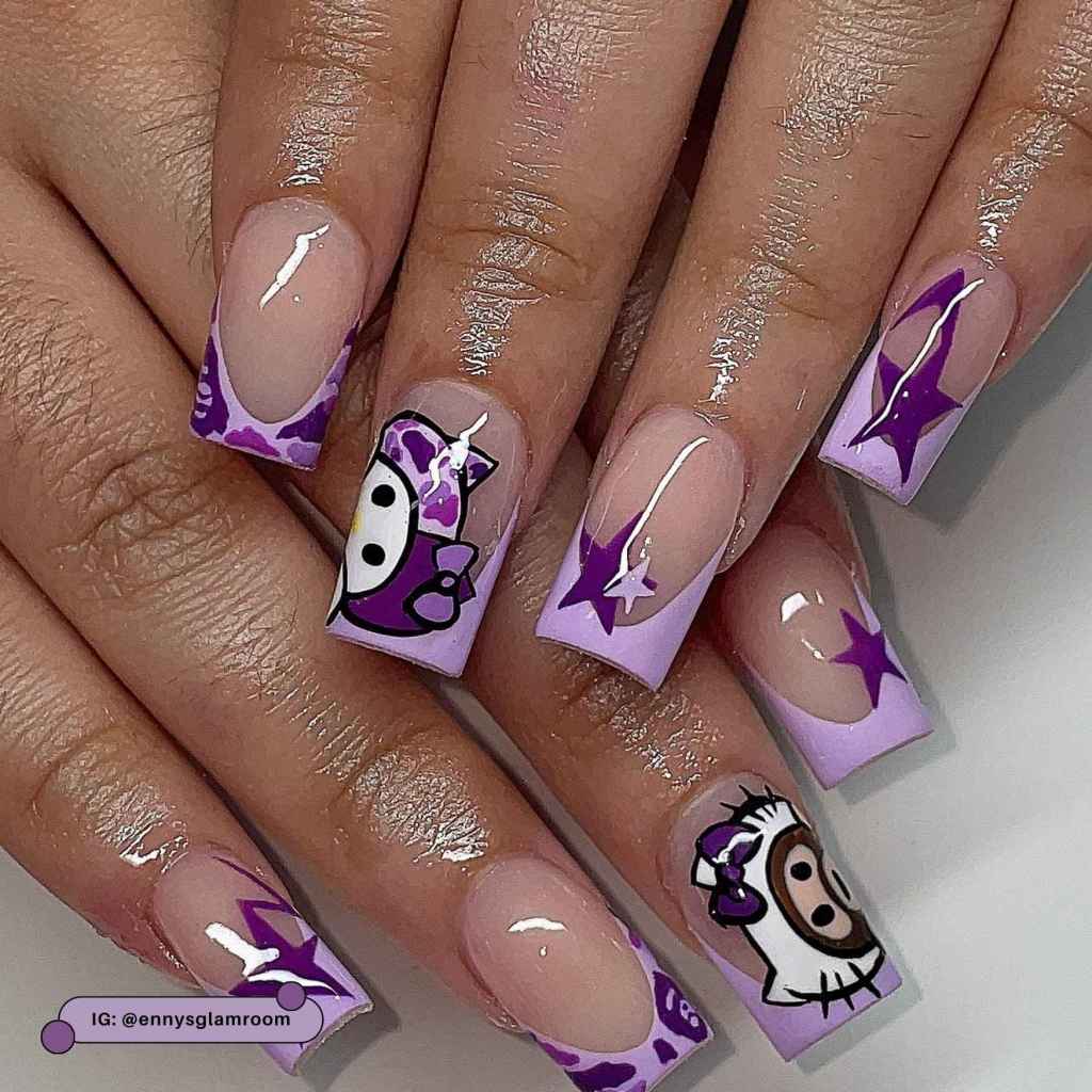 Purple Hello Kitty Star Square Nails Purple Hello Kitty Star Square Nails — Hello Kitty Nails