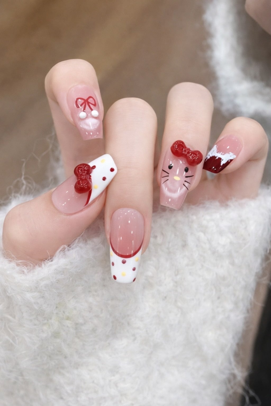 Hello Kitty Bow Polka Dot French Square Nails Hello Kitty Bow Polka Dot French Square Nails — Hello Kitty Nails