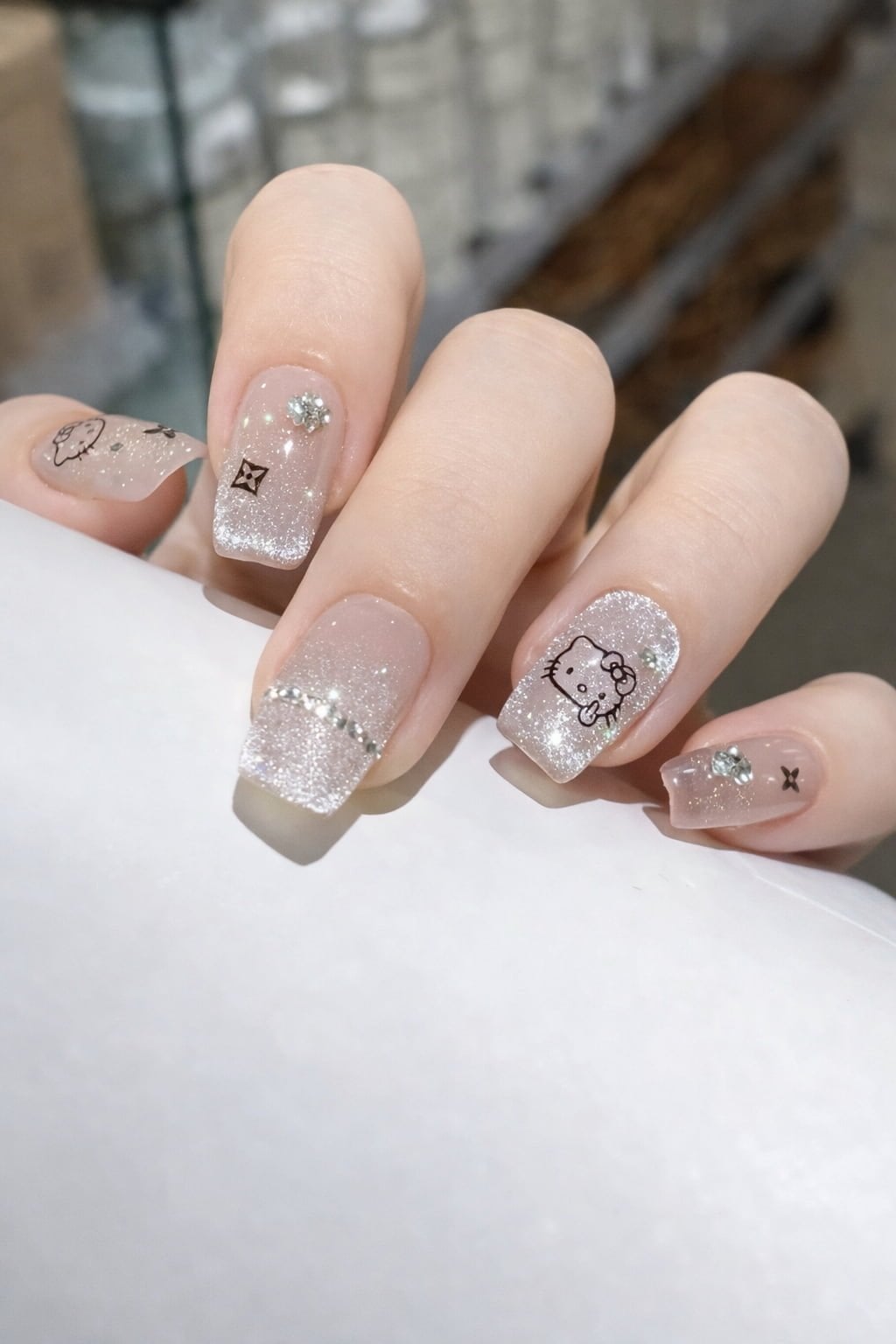 Glitter Hello Kitty Soft Square Nails Glitter Hello Kitty Soft Square Nails — Hello Kitty Nails