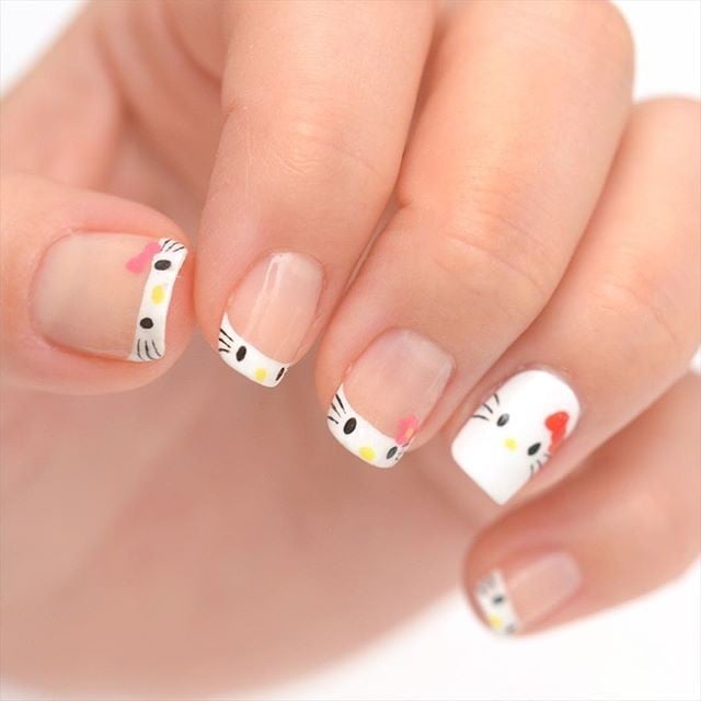 Short Hello Kitty French Tip Nails Short Hello Kitty French Tip Nails — Hello Kitty Nails