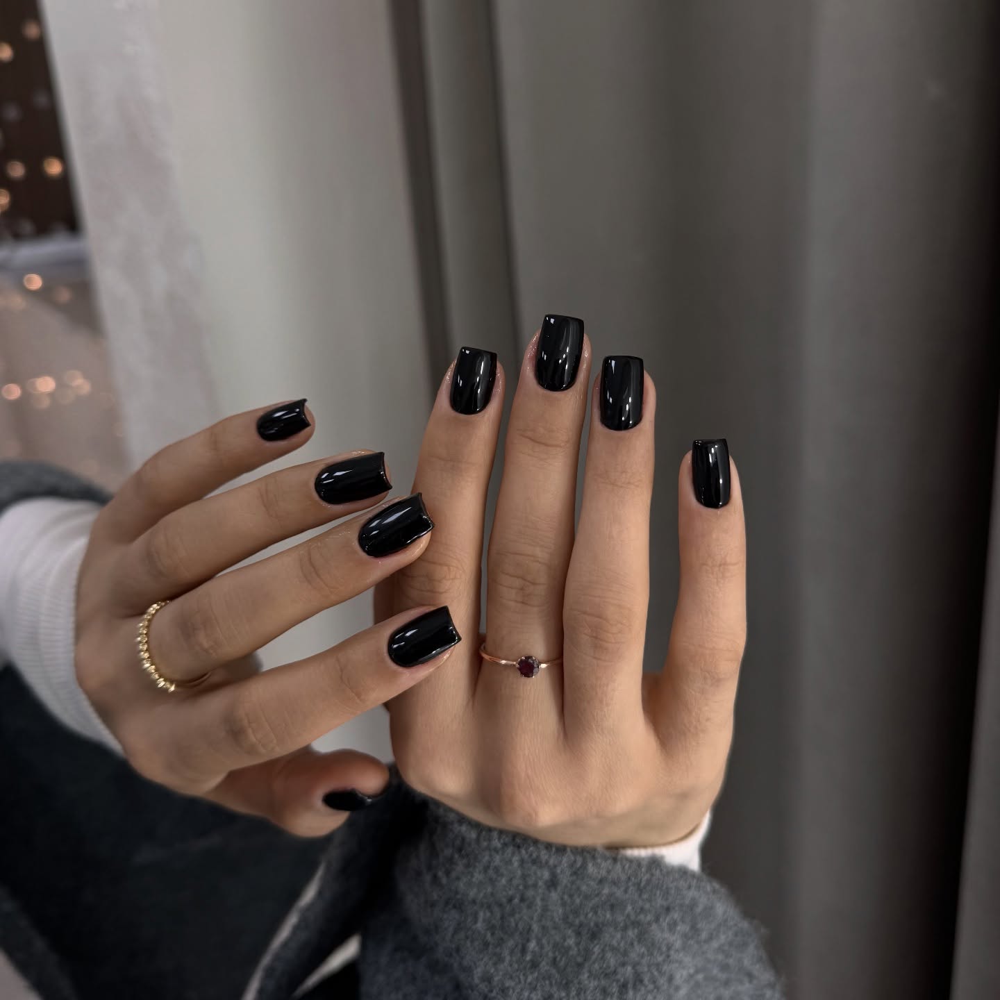 High Gloss Black Squoval Nails