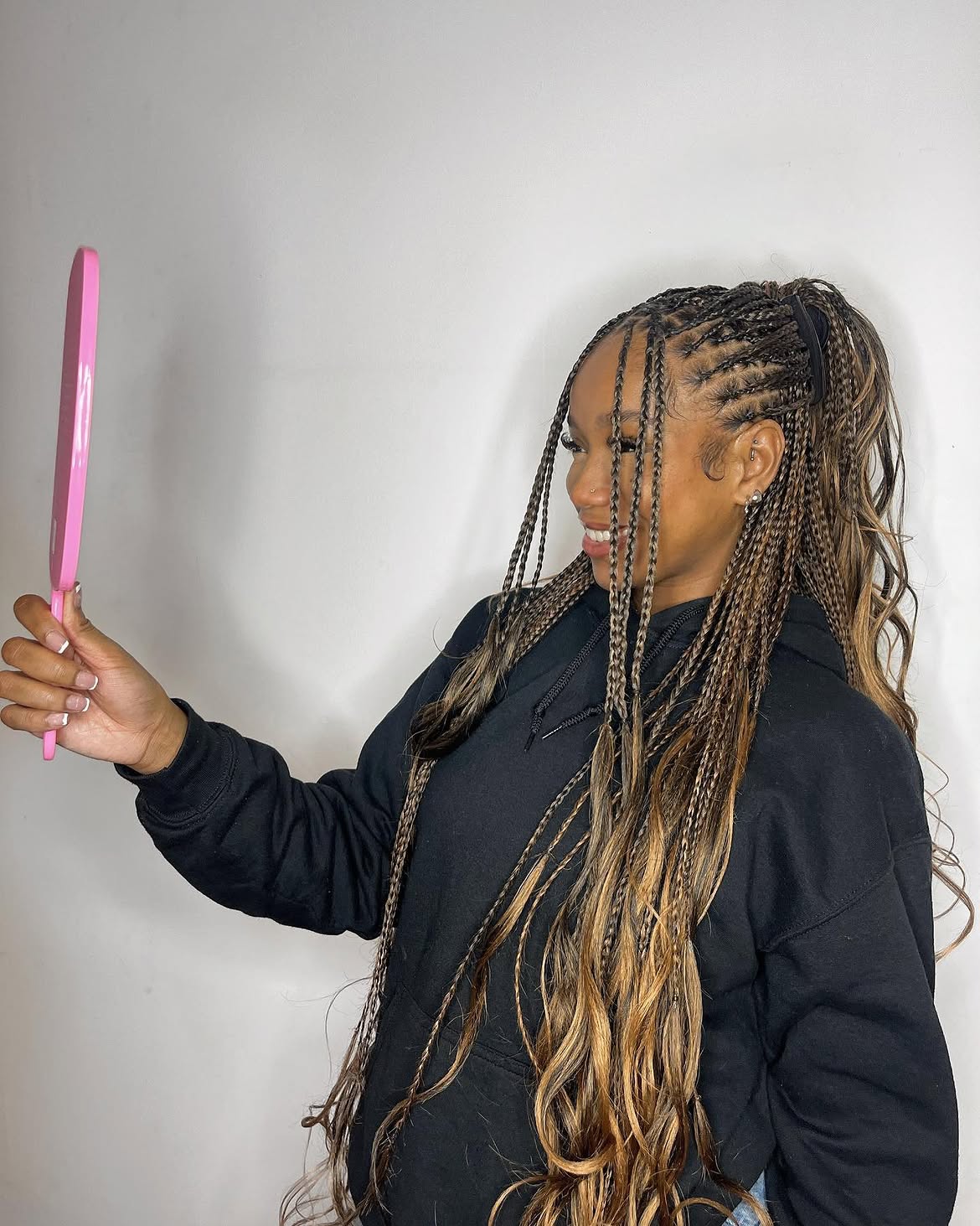 High Half Up Ponytail With Box Braids And Curls