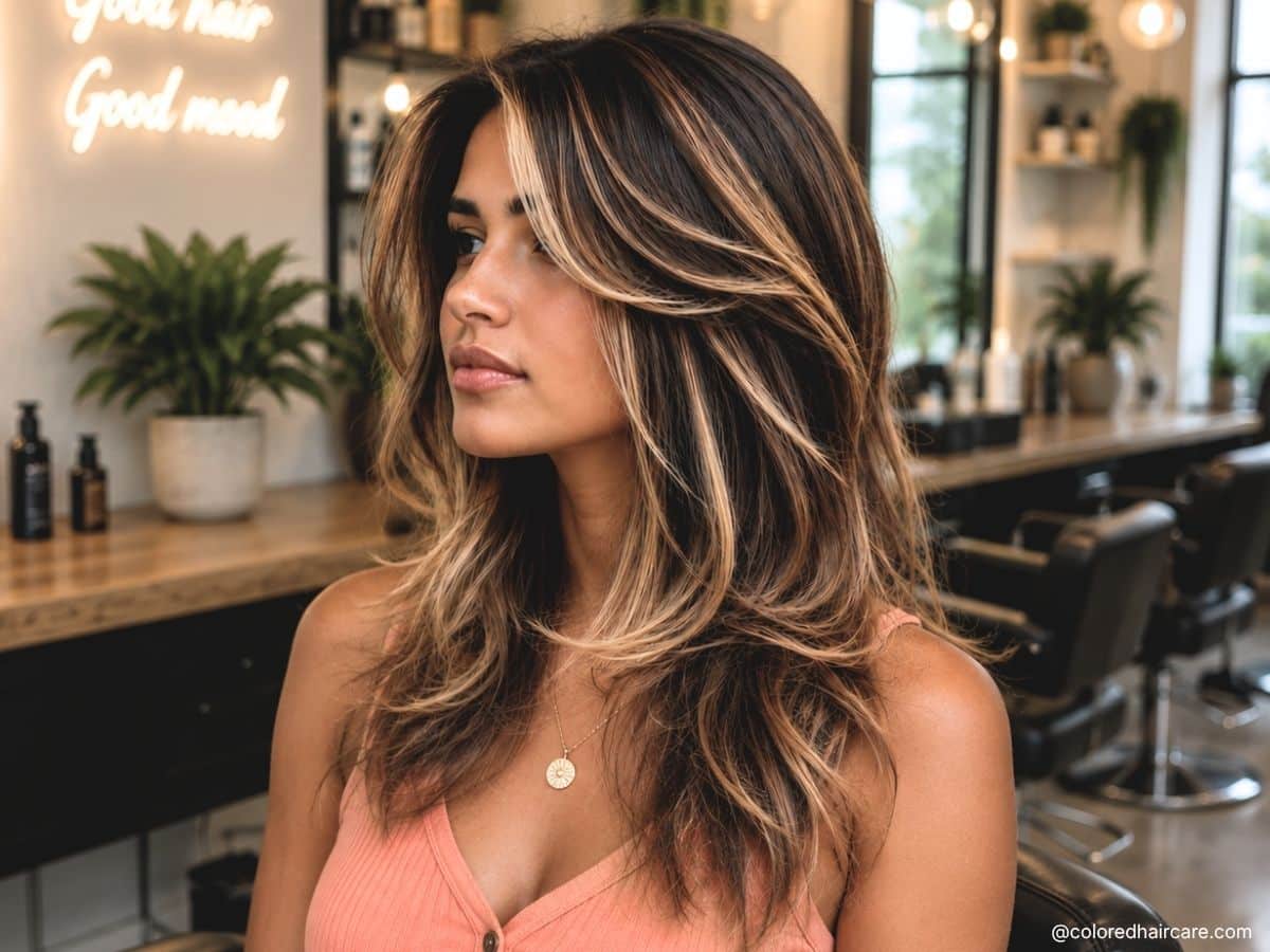 Shoulder Length Dark Brown With Blonde Highlights Shoulder Length Dark Brown With Blonde Highlights — Highlights on Brown Hair