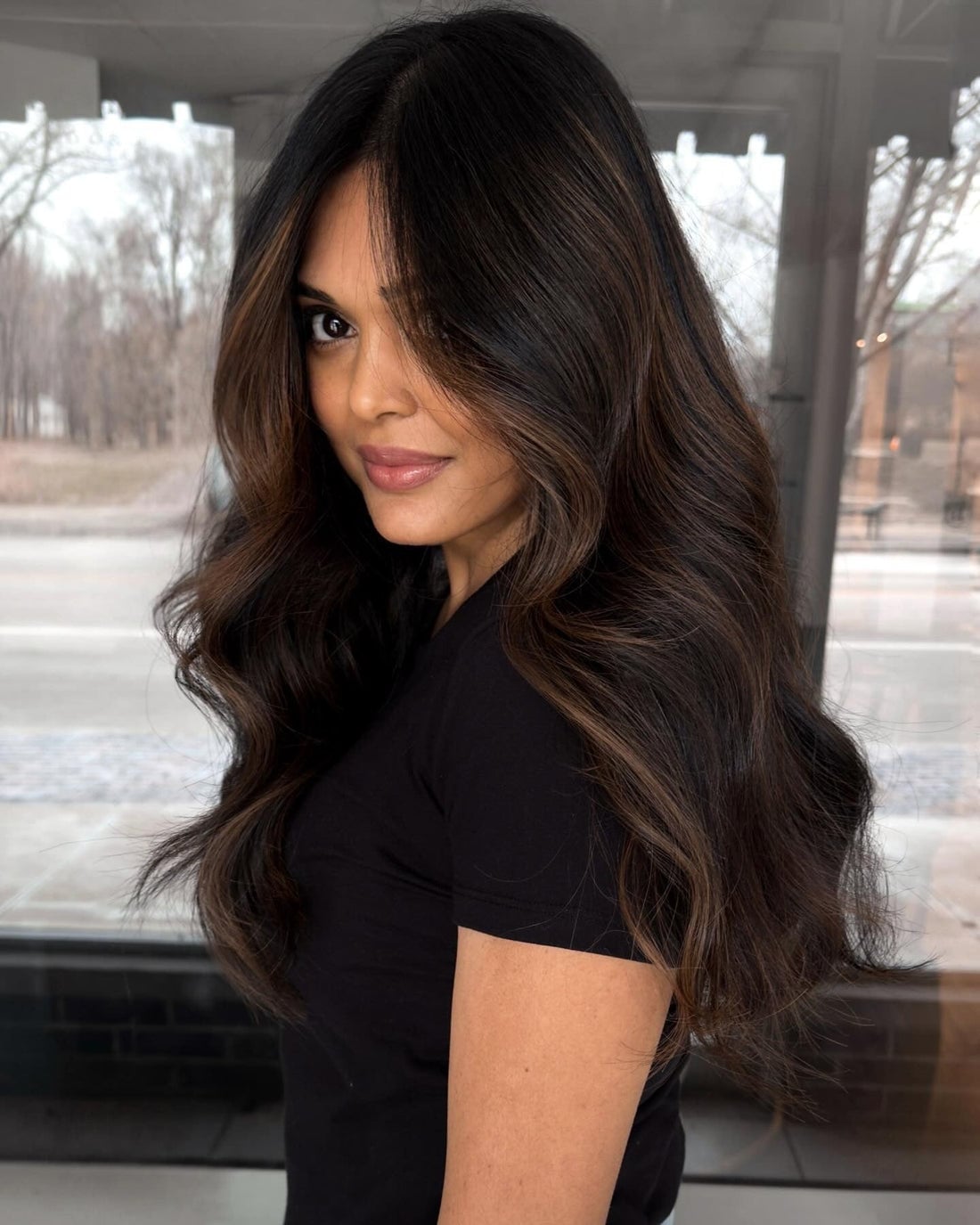 Mid-Back Dark Brown With Subtle Ash Brown Highlights, Wavy Mid-Back Dark Brown With Subtle Ash Brown Highlights, Wavy — Highlights on Brown Hair