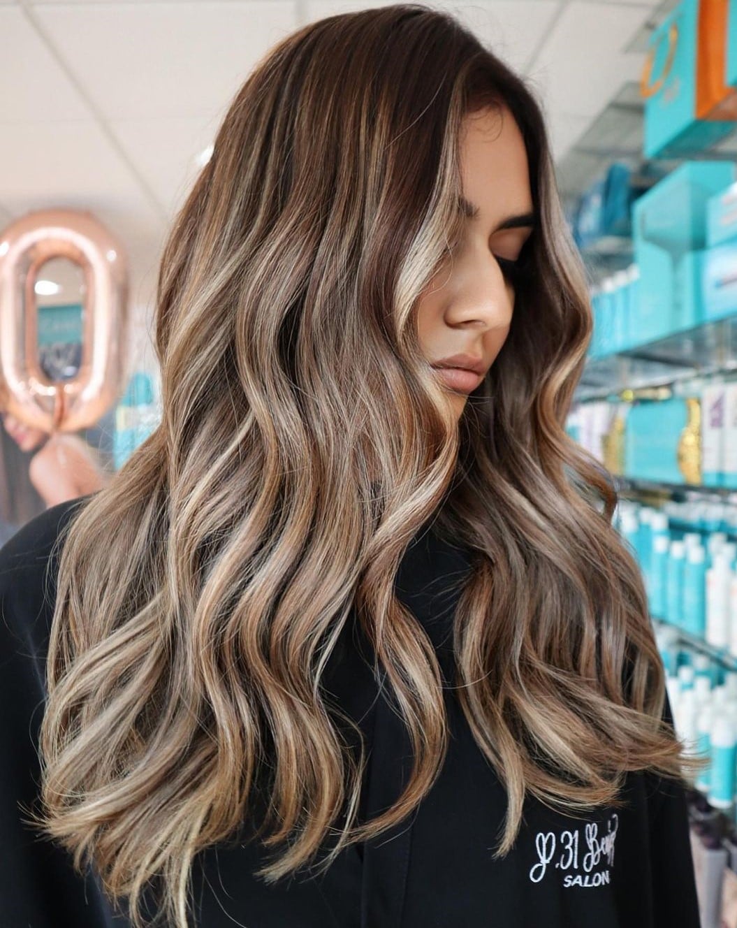 Mid-Back Dark Brown With Blonde And Caramel Blend Mid-Back Dark Brown With Blonde And Caramel Blend — Highlights on Brown Hair