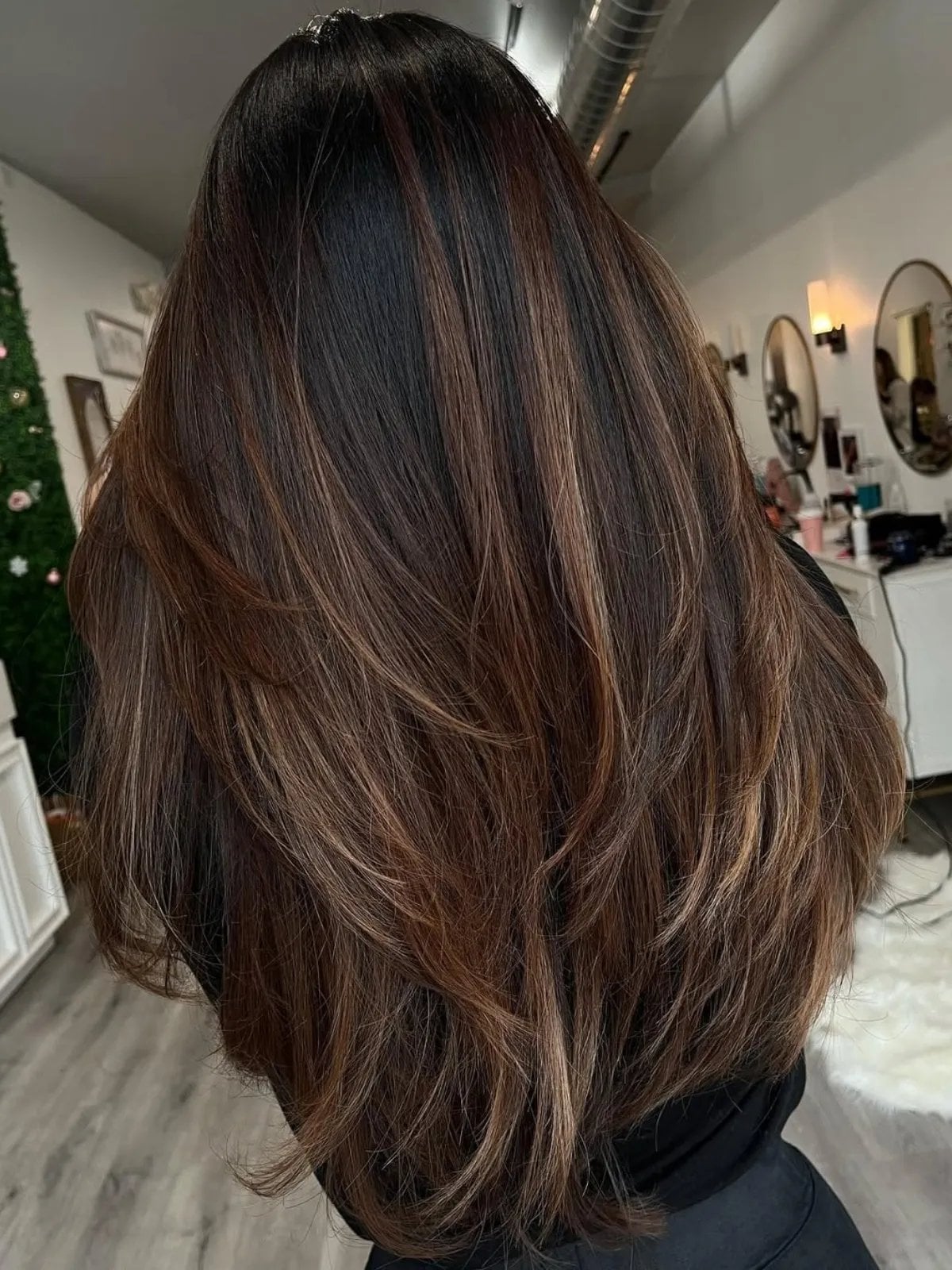 Mid-Back Dark Brown With Rich Caramel Chocolate Highlights Mid-Back Dark Brown With Rich Caramel Chocolate Highlights — Highlights on Brown Hair
