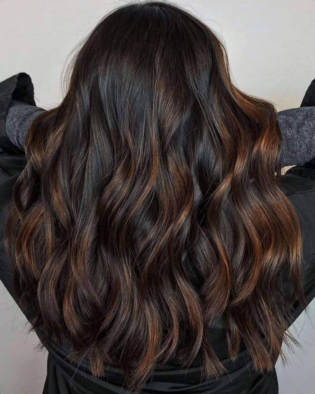 Mid-Back Dark Brown With Subtle Auburn Highlights, Wavy Mid-Back Dark Brown With Subtle Auburn Highlights, Wavy — Highlights on Dark Hair