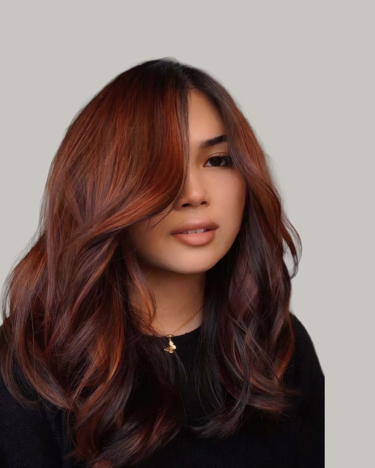 Mid-Back Black With Caramel Highlights Mid-Back Black With Caramel Highlights — Highlights on Dark Hair