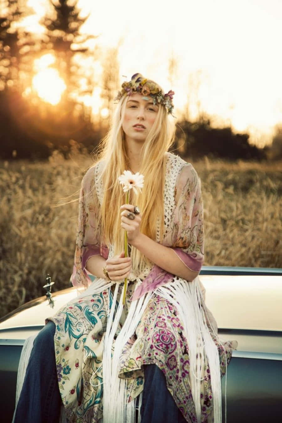 Fringe Kimono With Crochet Vest, Flower Crown Fringe Kimono With Crochet Vest, Flower Crown — Hippie Outfits
