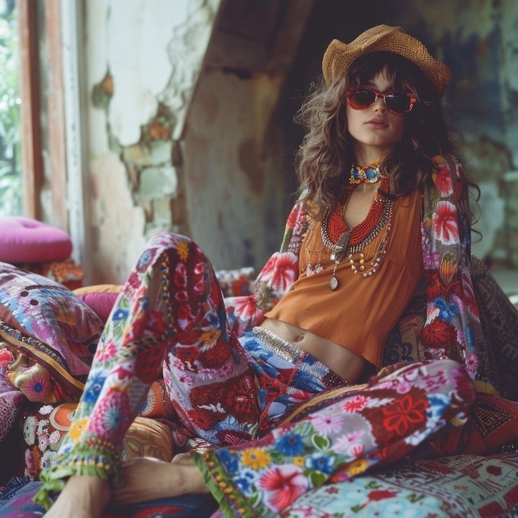 Floral Print Bell-Bottom Pants With Crop Top Floral Print Bell-Bottom Pants With Crop Top — Hippie Outfits