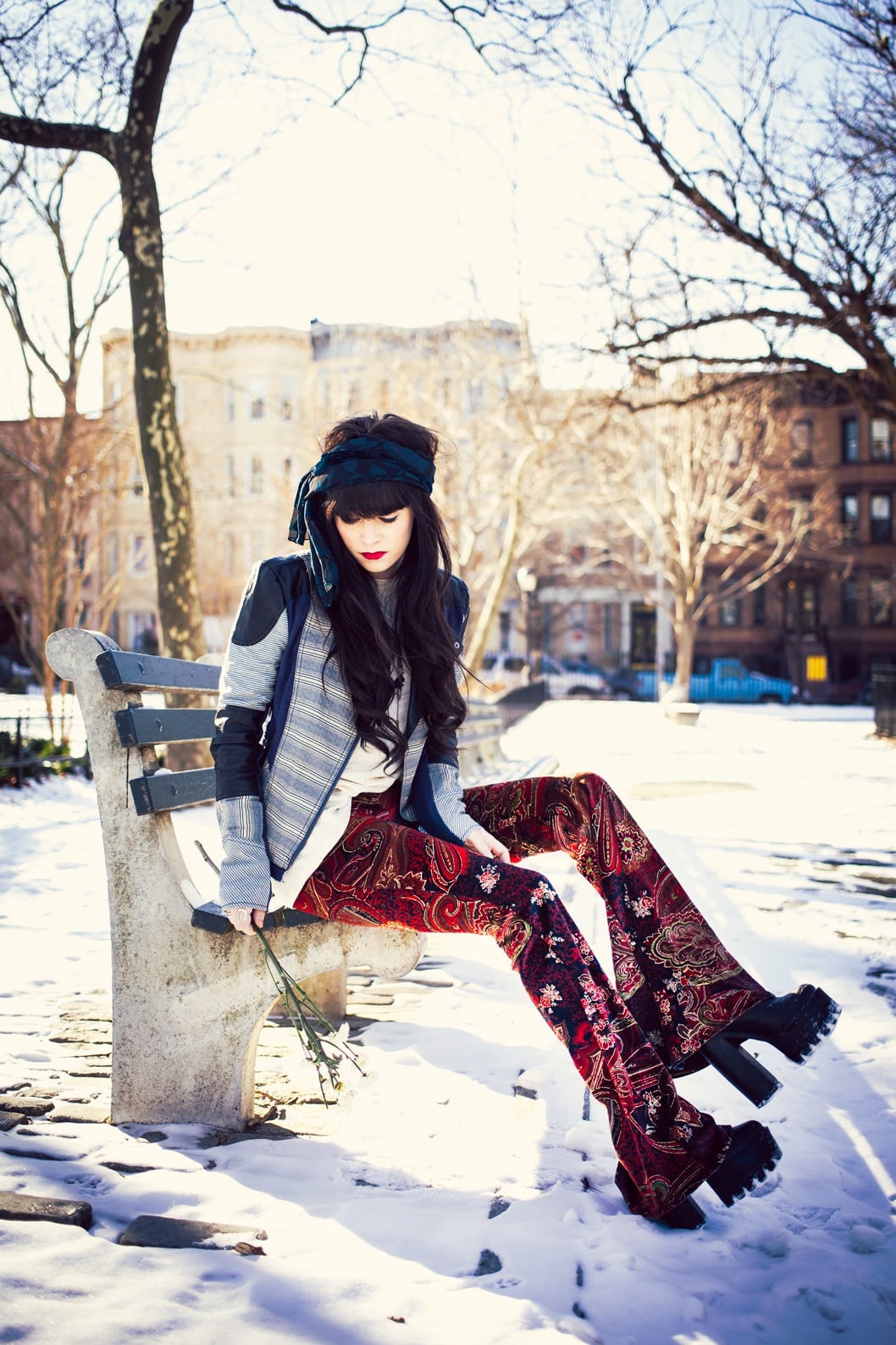Paisley Wide Leg Pants With Textured Jacket Paisley Wide Leg Pants With Textured Jacket — Hippie Outfits