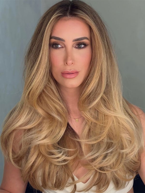 Mid-Back Honey Blonde With Voluminous Waves Mid-Back Honey Blonde With Voluminous Waves